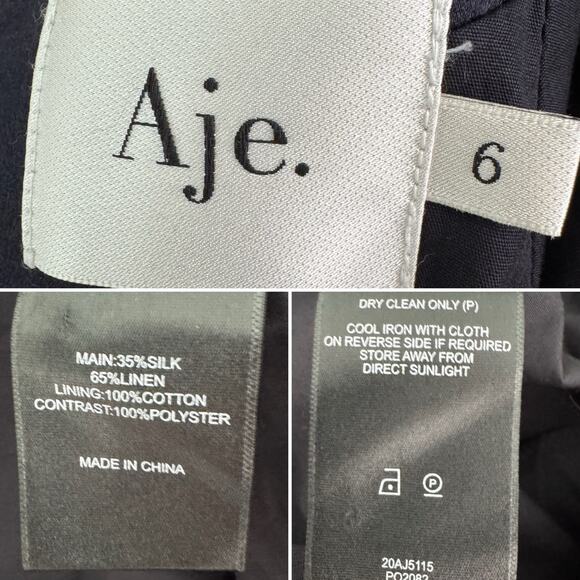 AJE Oxidised Puff-sleeved Cutout Linen-blend Mini Dress navy blue size US 2 AU 6 - Picture 10 of 16